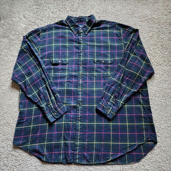 Ralph Lauren Shirt Mens 3XLT Tall Blue Yellow Red Tartan Plaid Long Sleeve - Picture 2 of 10